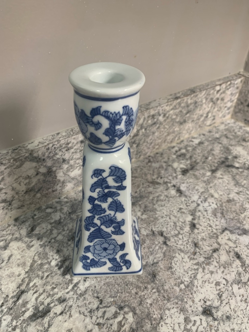 Blue and White Porcelain Floral Candlestick Holder